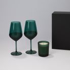 Подарочный набор свеча Энигма (Enigma) + 2 бокала для вина Эмеральд (Emerald) в черной коробке