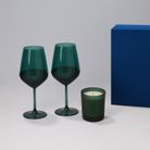 Подарочный набор свеча Энигма (Enigma) + 2 бокала для вина Эмеральд (Emerald) в синей коробке
