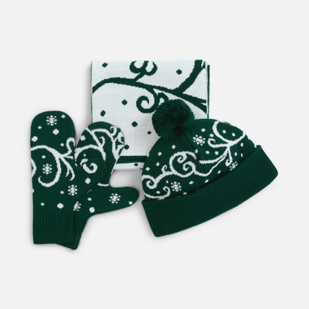 Варежки Adventino, темно-зеленый с молочным, размер L/XL