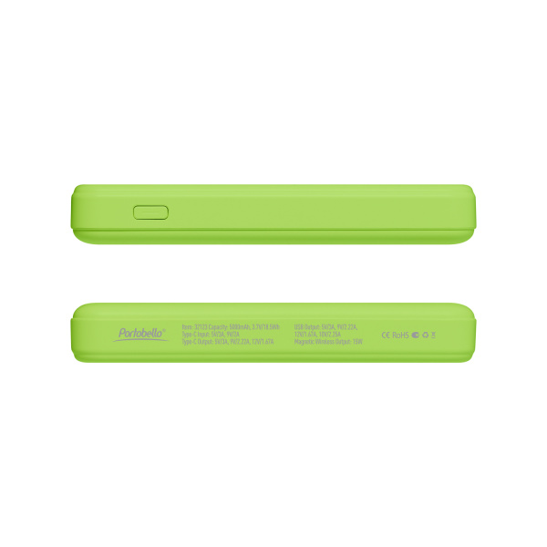 Внешний аккумулятор Ларго PD (Largo PD) 5000mAh с функцией беспроводной зарядки 15W, салатовый