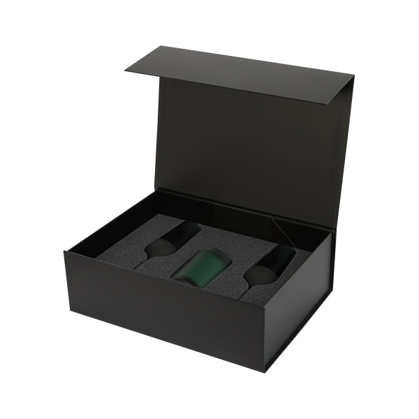 Подарочный набор свеча Энигма (Enigma) + 2 бокала для шампанского Эмеральд (Emerald) в черной коробке